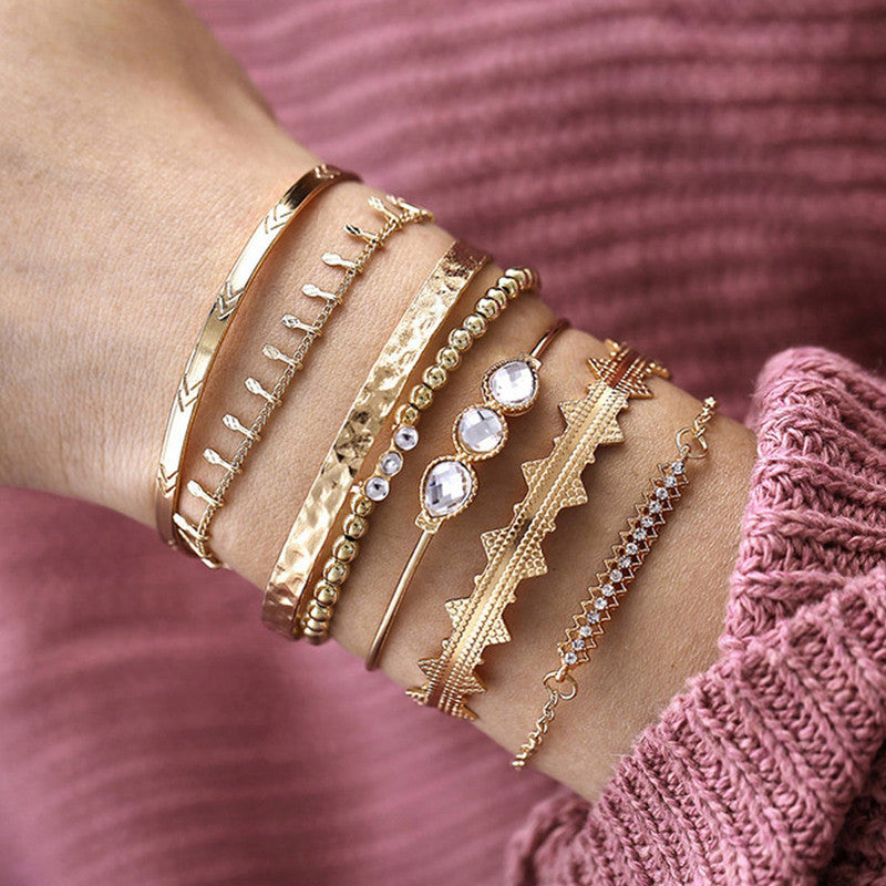 Set of 7 Gold Plated Boho Bracelets