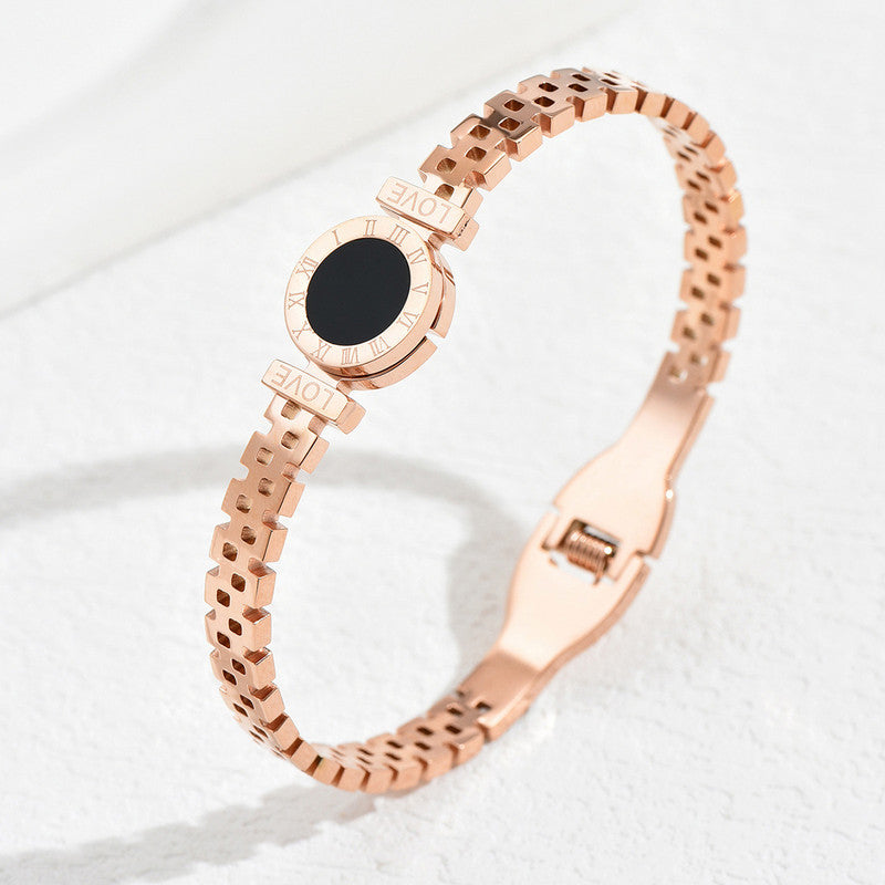 Stainless Steel Rose Gold Plated Roman Zig Zag Style Contemporary Bracelet