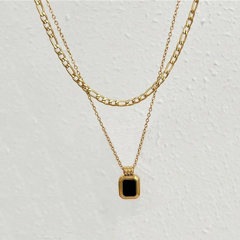 Gold Plated Stainless Steel Anti-Tarnish Geometric Dual Strand Necklace